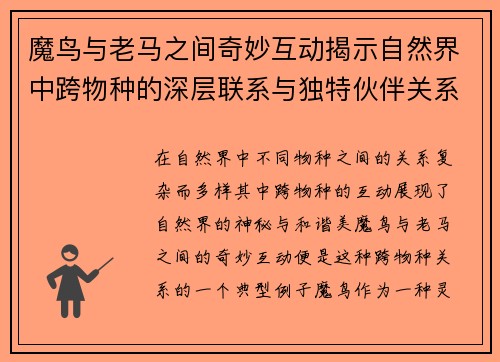 魔鸟与老马之间奇妙互动揭示自然界中跨物种的深层联系与独特伙伴关系 魔鸟与老马之间奇妙互动揭示自然界中跨物种的深层联系与独特伙伴关系